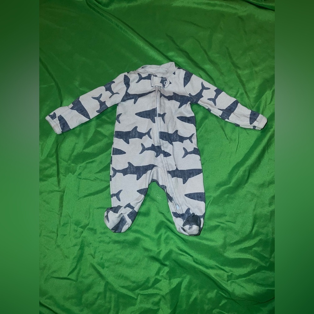Carter's Blue Shark Print Footie size Newborn